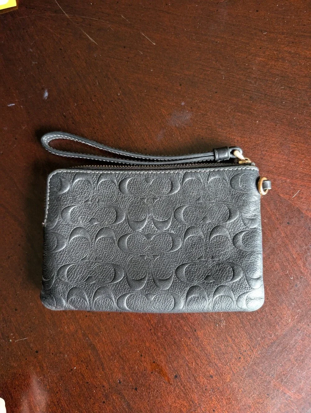 Coach Black Signature Embossed Boxed Corner Wristlet Leather